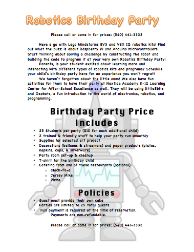 robotics-birthday-party | Nextide Academy Learning Center, Purcellville